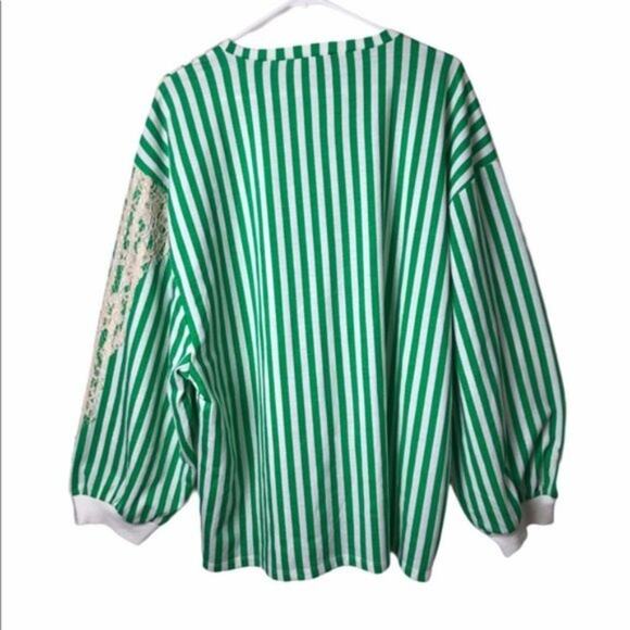 ZARA Womens Long Sleeve Lace Sweatshirt with Green & White Stripe - Picture 10 of 13
